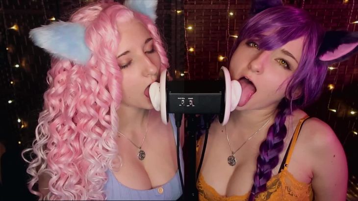 [在线ASMR]AftynRose ASMR Twin Kittens intense ahegao ear eating